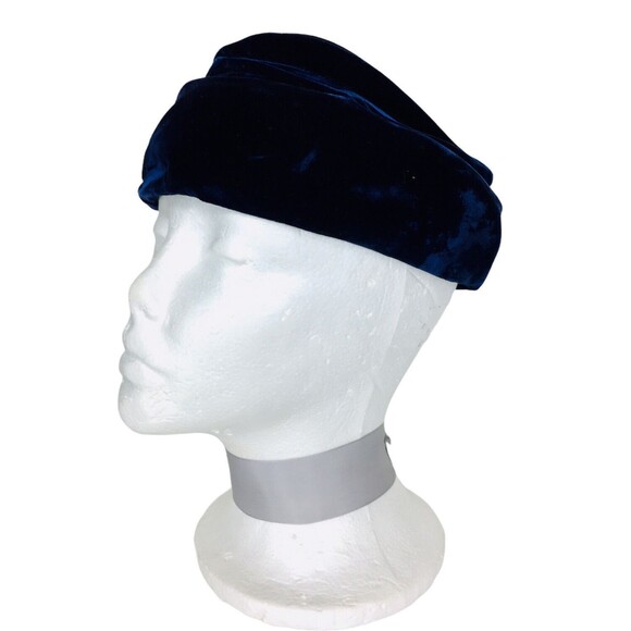 Vintage 50s Himelhoch's Detroit Women's Blue Velvet Cap Hat - Picture 5 of 9